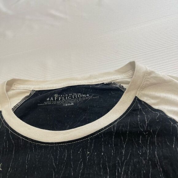 NWT Affliction Union Chrome Grey 3/4 Length Sleeves Grungy Y2K Shirt Size XS New - Picture 6 of 9